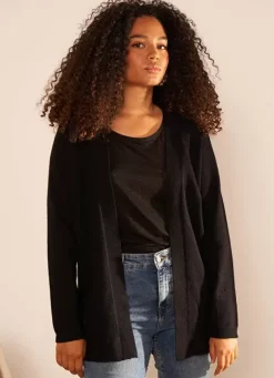 Sud Express Jumpers & Cardigans|Gilet Ouvert Mi-Long Noir Gladia
