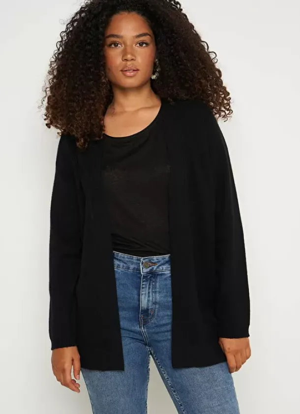 Sud Express Jumpers & Cardigans|Gilet Ouvert Mi-Long Noir Gladia