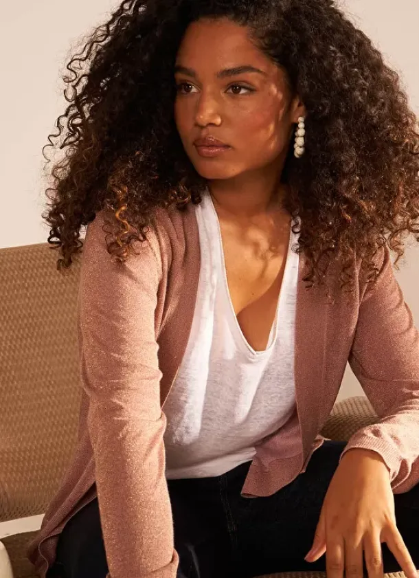 Sud Express Jumpers & Cardigans|Gilet Ouvert Mi-Long Poudre Gladi