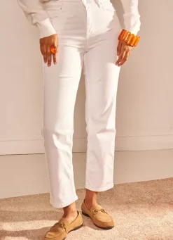 Sud Express Trousers & Jeans|Jean Taille Haute Cinq Poches Ecru Debby