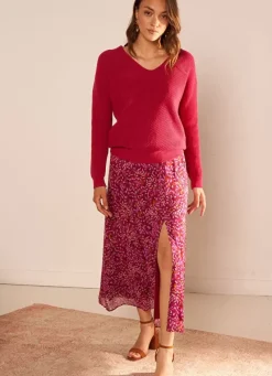 Sud Express Skirts & Shorts|Jupe Longue Imprimee Avec Fente Framboise Jalorie
