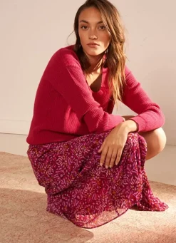 Sud Express Skirts & Shorts|Jupe Longue Imprimee Avec Fente Framboise Jalorie
