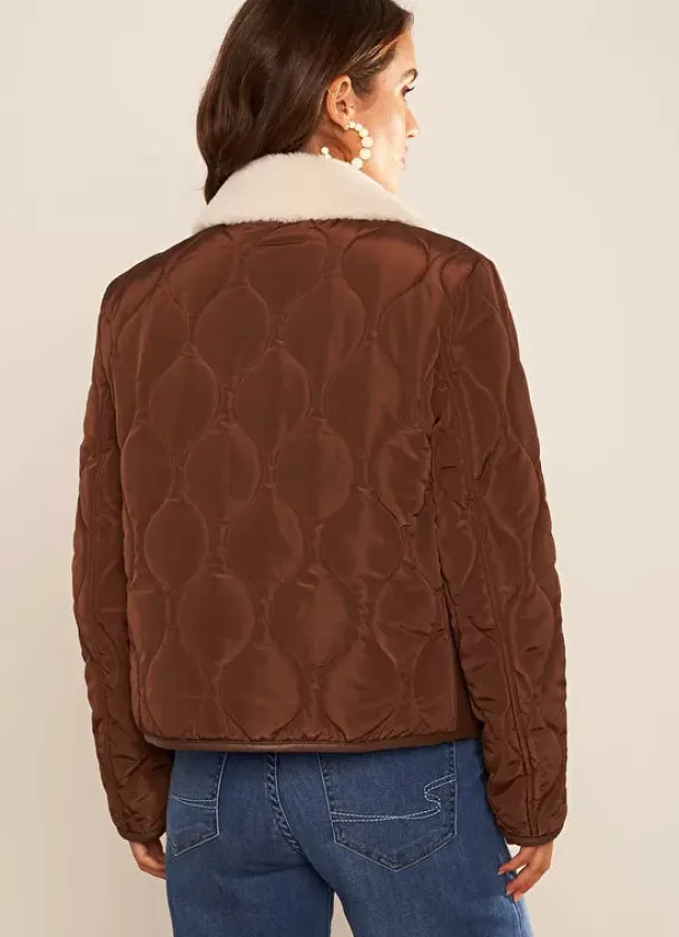Sud Express Jackets & Coats|Manteau Court Bi Matiere Chocolat Maeleen