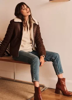 Sud Express Jackets & Coats|Manteau Court Bi Matiere Chocolat Maeleen