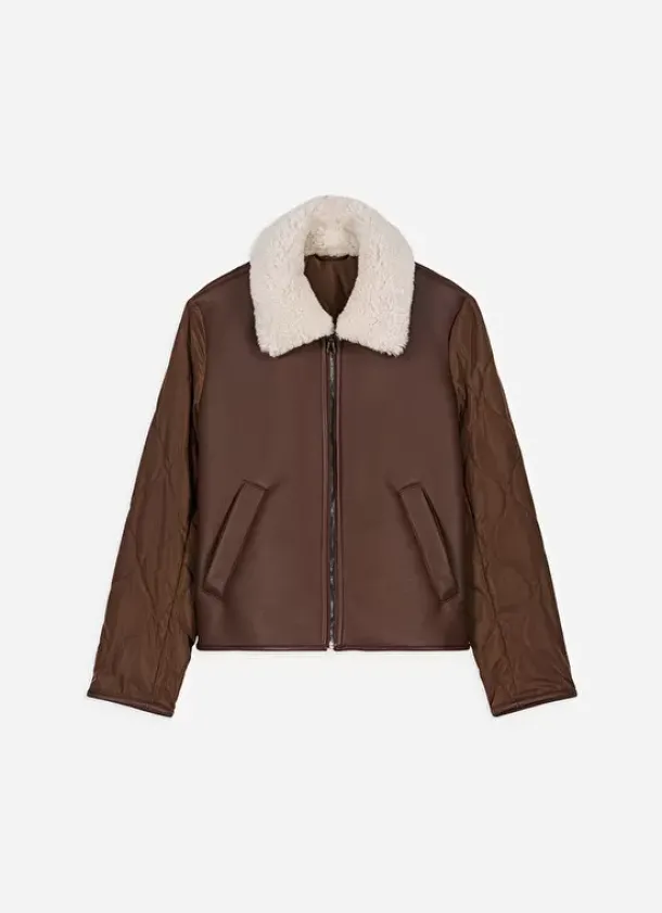 Sud Express Jackets & Coats|Manteau Court Bi Matiere Chocolat Maeleen