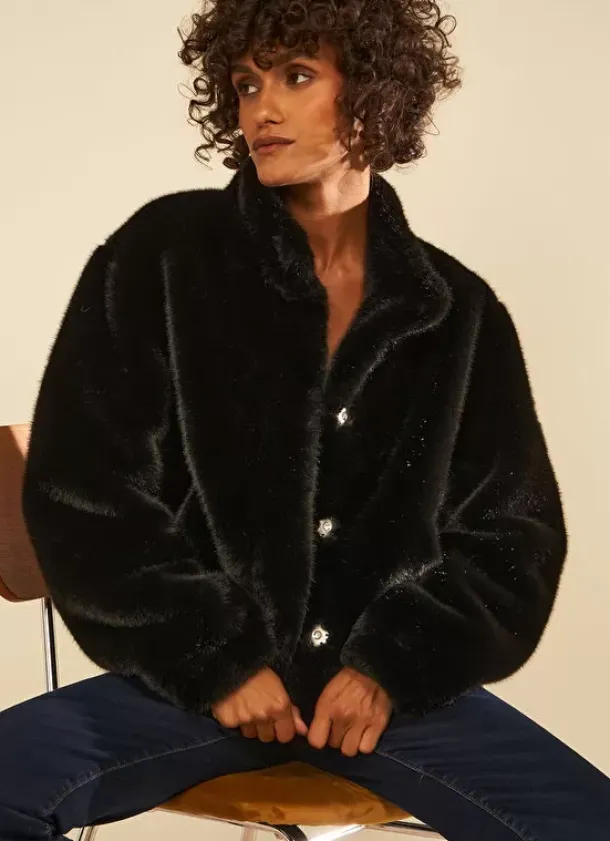 Sud Express Jackets & Coats|Manteau Court En Fausse Fourrure Noir Mucyli