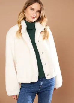 Sud Express Jackets & Coats|Manteau Court En Fausse Fourrure Craie Mucyli