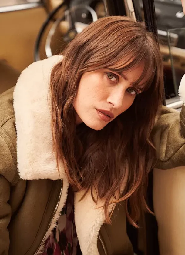 Sud Express Jackets & Coats|Manteau En Fausse Peau Lainee Kaki Malvino