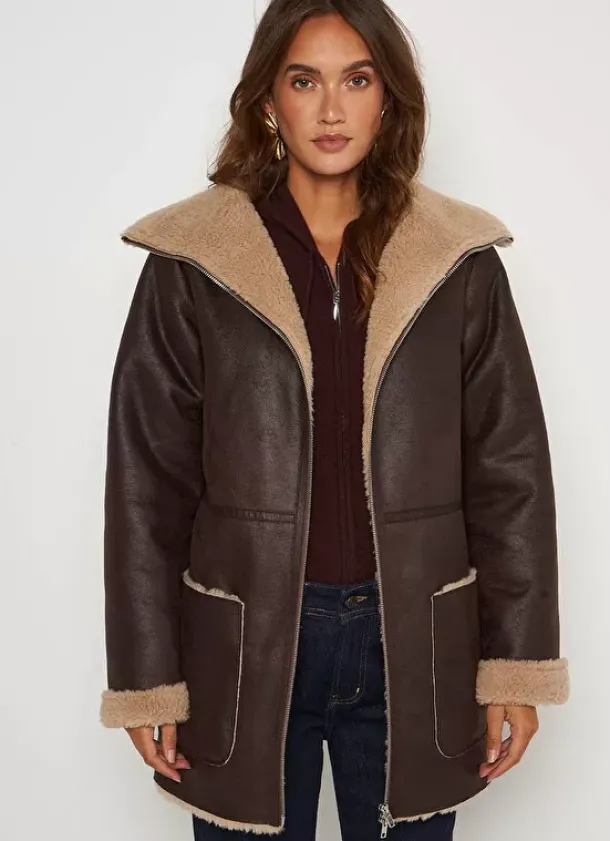 Sud Express Jackets & Coats|Manteau Fausse Fourrure Chocolat Myan