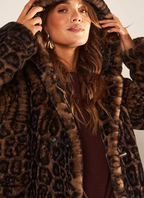 Sud Express Jackets & Coats|Manteau Fausse Fourrure Leopard Camel Mialys