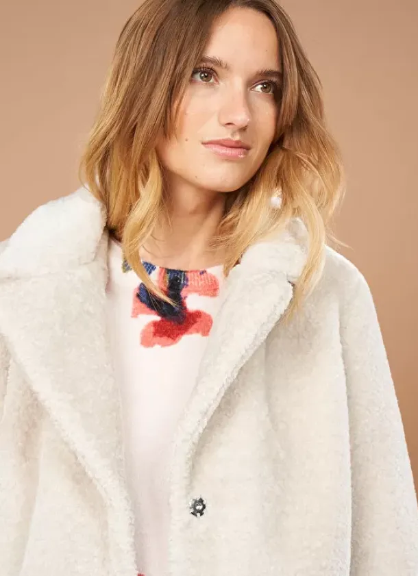 Sud Express Jackets & Coats|Manteau Mi-Long En Fausse Fourrure Craie Mampini
