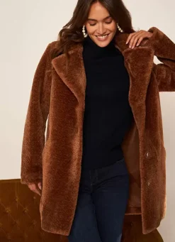 Sud Express Jackets & Coats|Manteau Mi-Long En Fausse Fourrure Camel Mampini