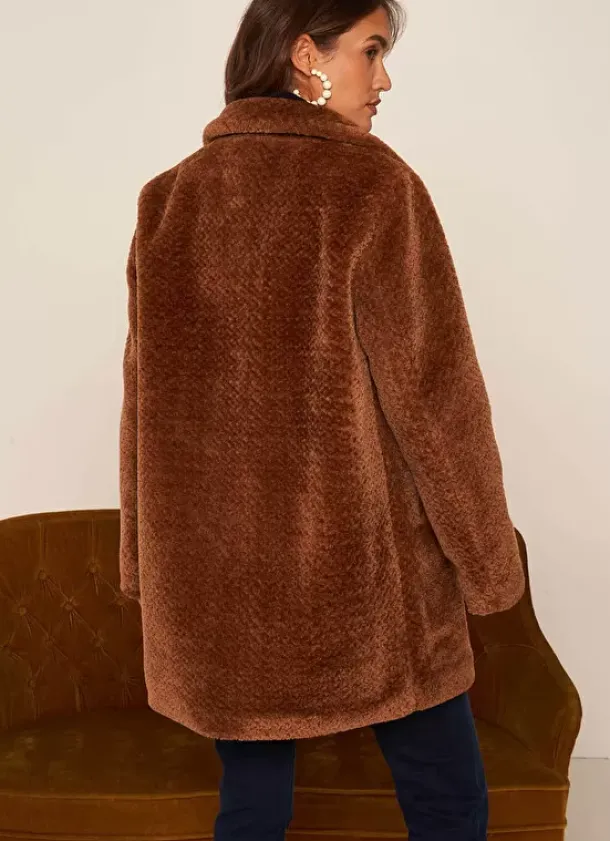 Sud Express Jackets & Coats|Manteau Mi-Long En Fausse Fourrure Camel Mampini
