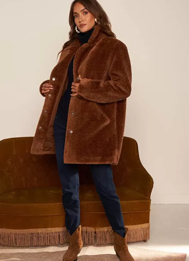 Sud Express Jackets & Coats|Manteau Mi-Long En Fausse Fourrure Camel Mampini