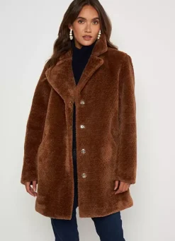 Sud Express Jackets & Coats|Manteau Mi-Long En Fausse Fourrure Camel Mampini