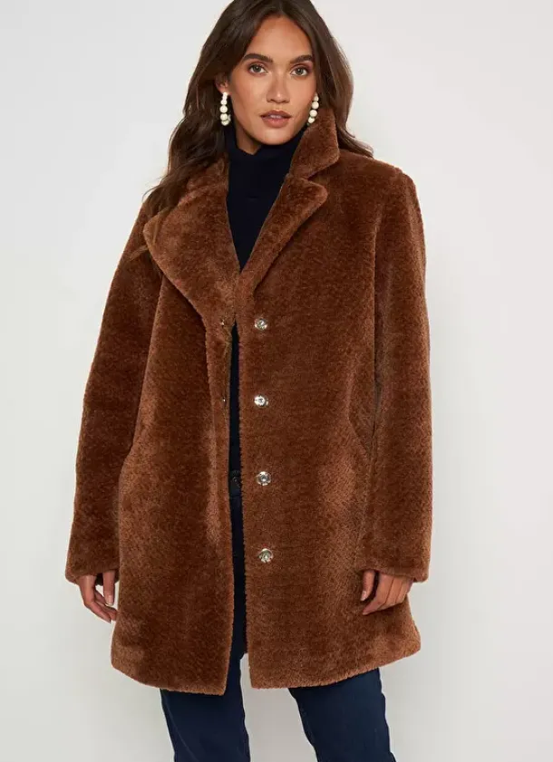 Sud Express Jackets & Coats|Manteau Mi-Long En Fausse Fourrure Camel Mampini