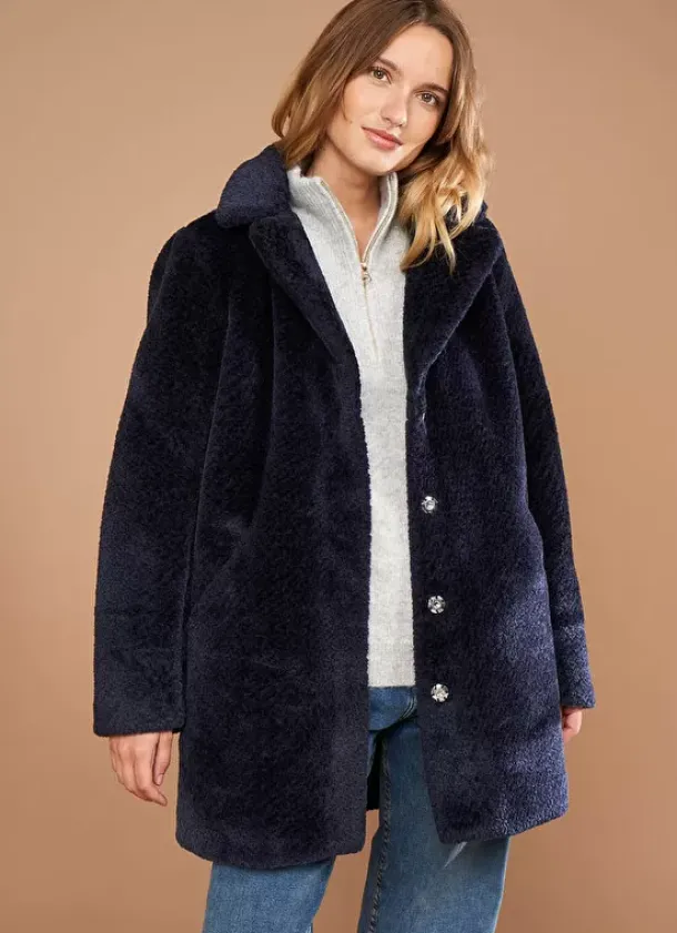 Sud Express Jackets & Coats|Manteau Mi-Long En Fausse Fourrure Marine Mampini