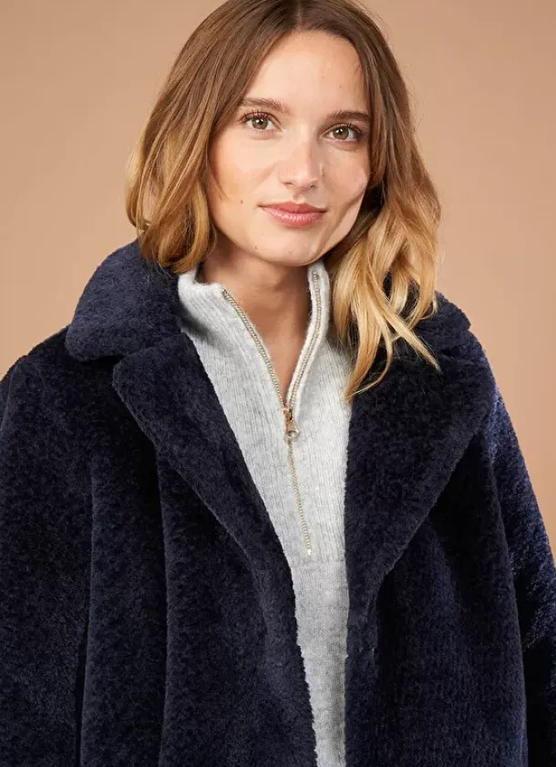 Sud Express Jackets & Coats|Manteau Mi-Long En Fausse Fourrure Marine Mampini