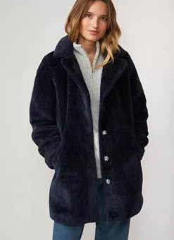 Sud Express Jackets & Coats|Manteau Mi-Long En Fausse Fourrure Marine Mampini