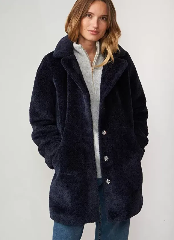 Sud Express Jackets & Coats|Manteau Mi-Long En Fausse Fourrure Marine Mampini