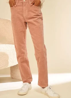 Sud Express Trousers & Jeans|Pantalon Boyfriend Velours Bois De Rose Pavlina