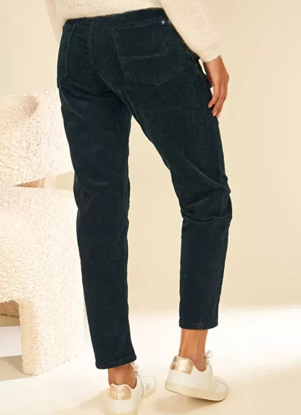 Sud Express Trousers & Jeans|Pantalon Boyfriend Velours Marine Pavlina