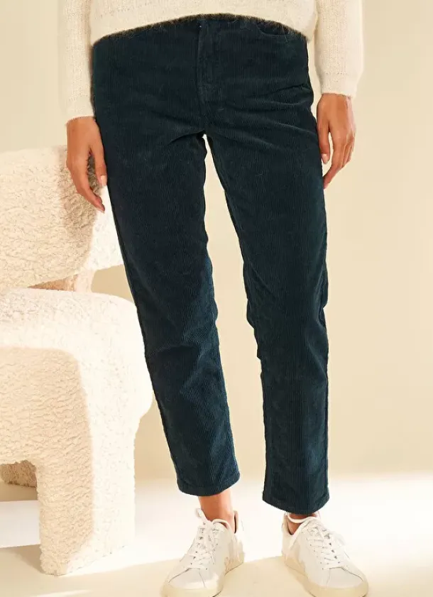 Sud Express Trousers & Jeans|Pantalon Boyfriend Velours Marine Pavlina