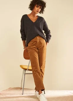 Sud Express Trousers & Jeans|Pantalon Boyfriend Velours Camel Pavlina