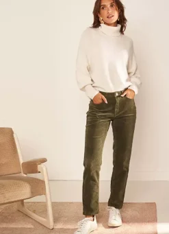 Sud Express Trousers & Jeans|Pantalon Boyfriend Velours Kaki Pavlina