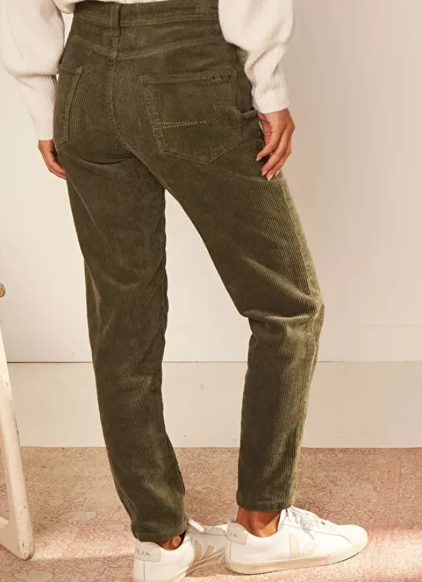 Sud Express Trousers & Jeans|Pantalon Boyfriend Velours Kaki Pavlina