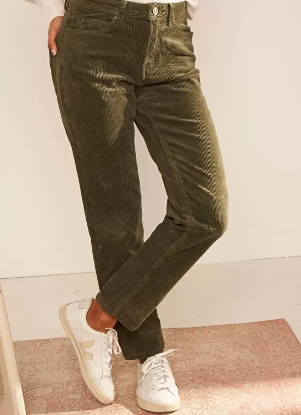 Sud Express Trousers & Jeans|Pantalon Boyfriend Velours Kaki Pavlina