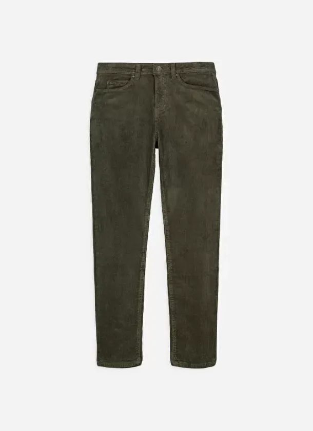 Sud Express Trousers & Jeans|Pantalon Boyfriend Velours Kaki Pavlina