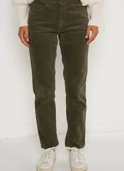 Sud Express Trousers & Jeans|Pantalon Boyfriend Velours Kaki Pavlina