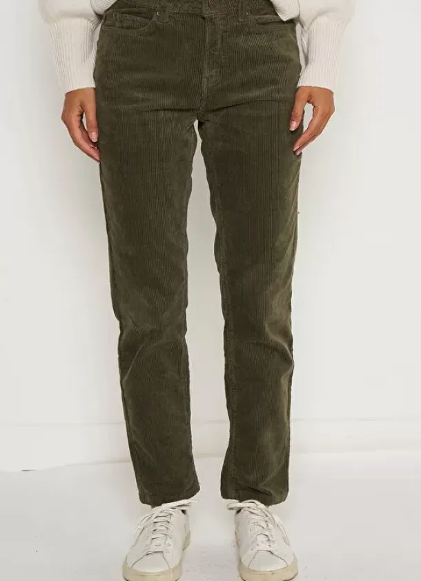 Sud Express Trousers & Jeans|Pantalon Boyfriend Velours Kaki Pavlina