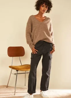 Sud Express Trousers & Jeans|Pantalon Cargo Taille Haute Plomb Pargo