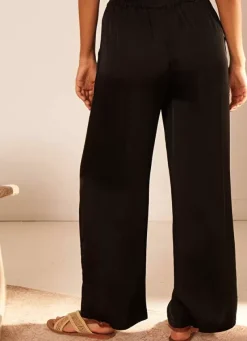 Sud Express Trousers & Jeans|Pantalon Fluide Satine Noir Parock