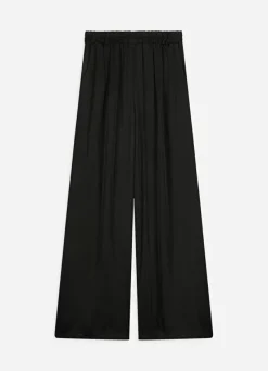 Sud Express Trousers & Jeans|Pantalon Fluide Satine Noir Parock