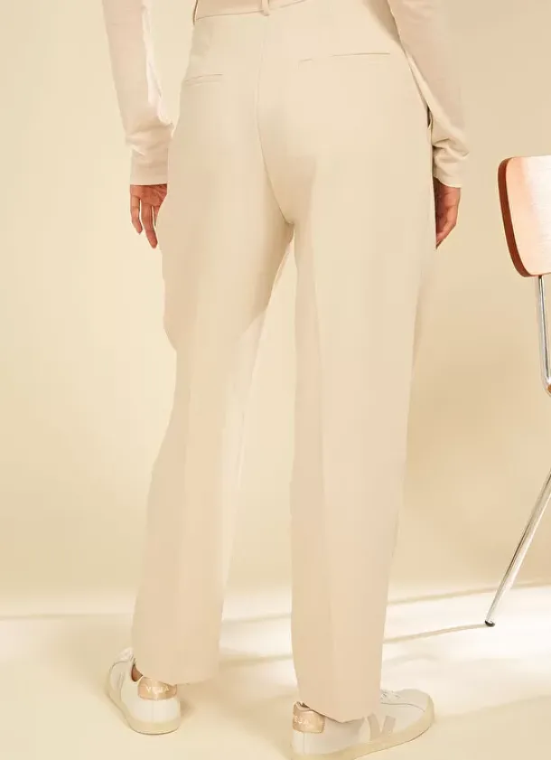 Sud Express Trousers & Jeans|Pantalon Tailleur Taille Haute Creme Pasalta