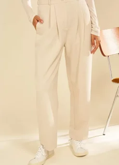 Sud Express Trousers & Jeans|Pantalon Tailleur Taille Haute Creme Pasalta