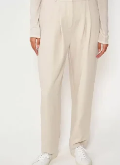 Sud Express Trousers & Jeans|Pantalon Tailleur Taille Haute Creme Pasalta