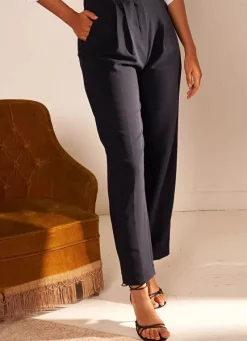 Sud Express Trousers & Jeans|Pantalon Tailleur Taille Haute Marine Pasalta