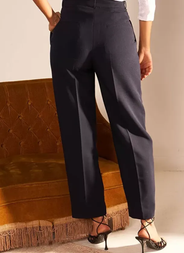 Sud Express Trousers & Jeans|Pantalon Tailleur Taille Haute Marine Pasalta