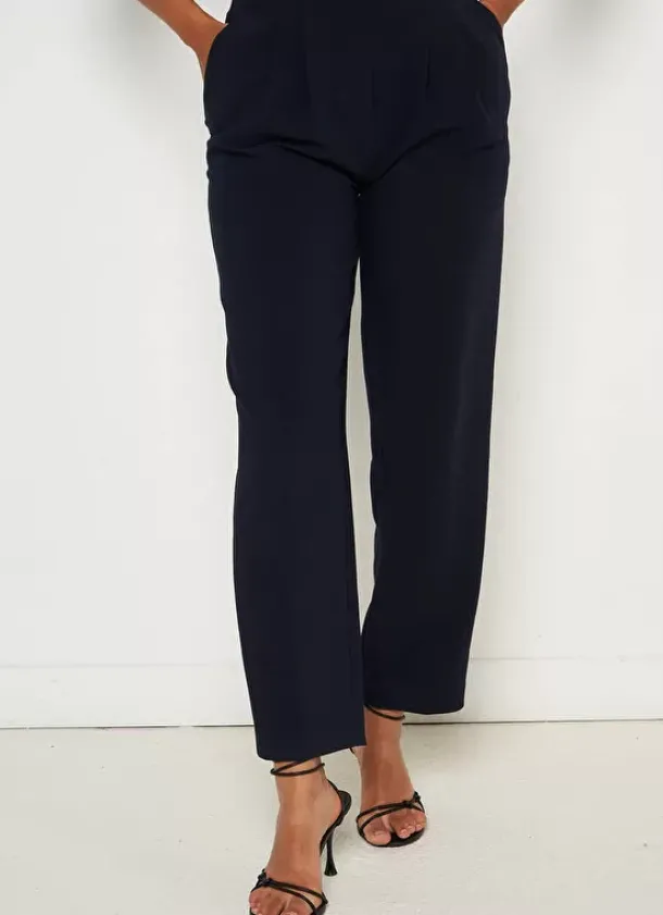 Sud Express Trousers & Jeans|Pantalon Tailleur Taille Haute Marine Pasalta