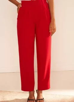 Sud Express Trousers & Jeans|Pantalon Tailleur Taille Haute Rouge Pasalta