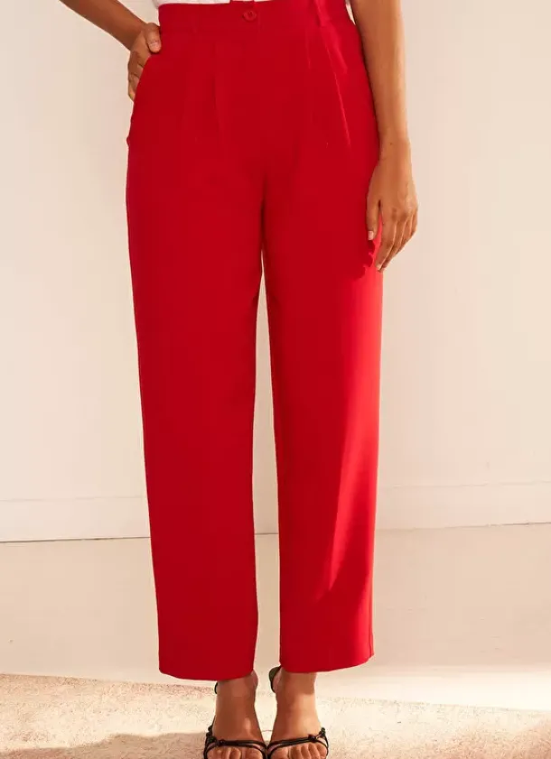 Sud Express Trousers & Jeans|Pantalon Tailleur Taille Haute Rouge Pasalta