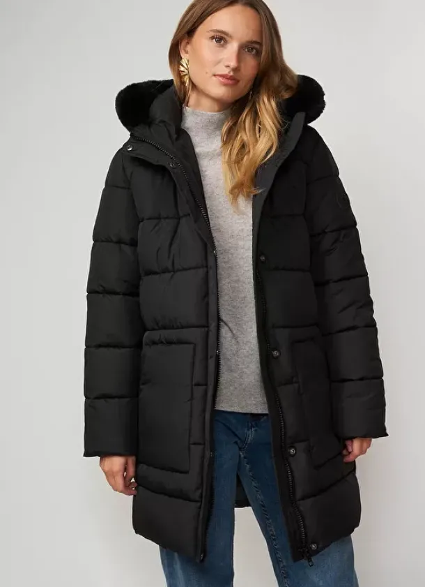 Sud Express Jackets & Coats|Parka A Capuche Manches Longues Noir Vokita