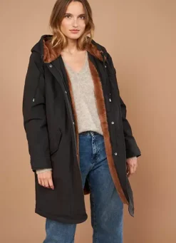 Sud Express Jackets & Coats|Parka A Capuche Noir Velane