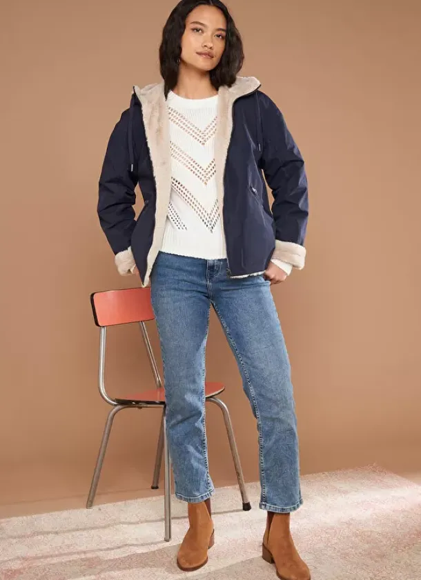 Sud Express Jackets & Coats|Parka Courte Reversible Marine Vabaria