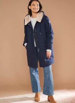 Sud Express Jackets & Coats|Parka Mi-Longue A Capuche Bleu Velane
