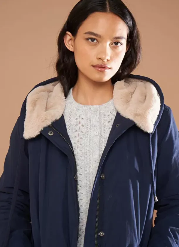 Sud Express Jackets & Coats|Parka Mi-Longue A Capuche Bleu Velane